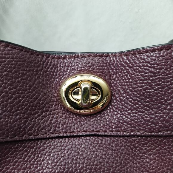 Coach Edie Purple Pebbled Leather Turnlock Chain Strap Shoulder Bag - Picture 14 of 16